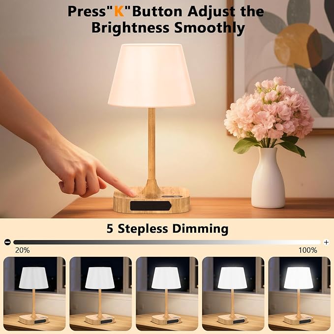 Outdoor Table Lamp - 8000mAh Cordless Rechargeable Battery,Dimmable LED Display Touch Lamp for Camping Patio and Bedroom (Wood Grain)