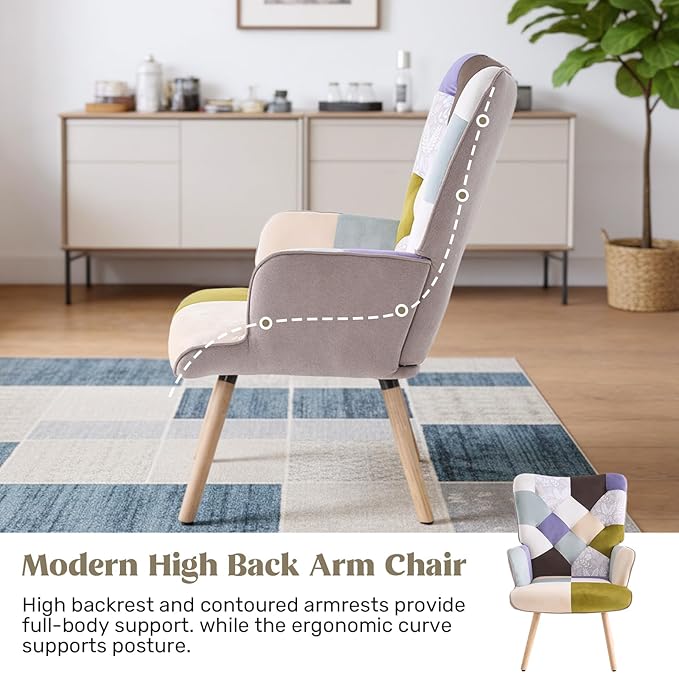 Joysoul Living Room Accent Chair Modern High Back Arm Chair, Houndstooth Pattern Bohemian Style Chairs for Bedroom Waiting Room