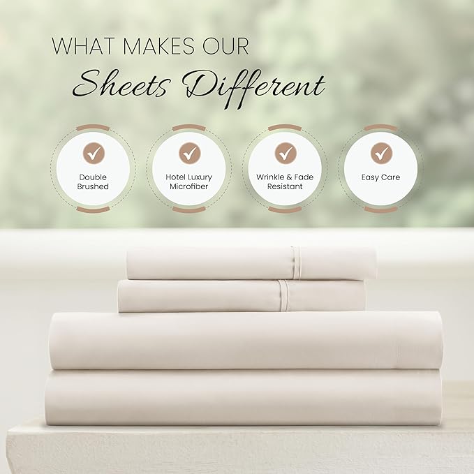 Linen Market Double-Brushed Microfiber Queen Sheet Set 4 Piece – Oeko-TEX Certified Ultra Soft & Wrinkle-Free - 16" Deep Pocket Sheets - Easy Care Queen Size - Ivory