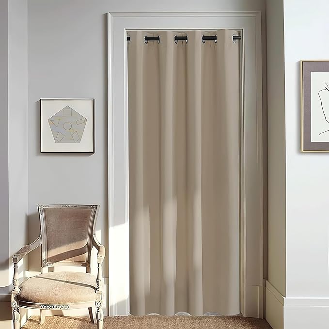 NICETOWN Door Curtain for Closet Doors 80 Inches Long 1 Panel, Blackout Doorway Curtain for Open Closet Bedroom, Room Divider Living Room for Privacy (Taupe, 1 Panel, 46W x 80L)
