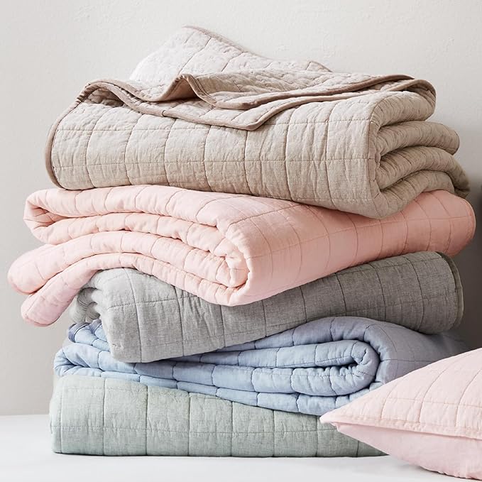 Hyde Lane Luxury Linen Quilt Set Queen Size, Organic European Flax Cotton Blend Bedding for Bedspread and Coverlet, Box Stitched, with 2 Pillow Shams, 90"x96", Linen