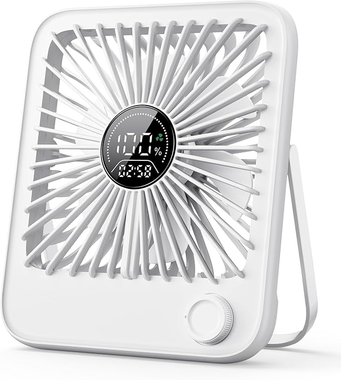 Small Desk Fan Personal Fans，100Speed Adjustable Quiet Small Portable Fan,Intelligent display of remaining hours for Office Bedroom Home Desk White