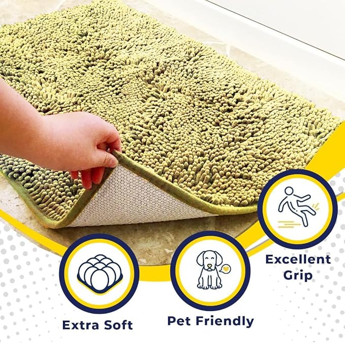 Muddy Mat® | Super Absorbent Door Mat Indoor, Microfiber Quick Dry Chenille Entryway Rug, Non-Slip Front Door Mat, Indoor Mats for Entryway, Machine Washable Pet Rug, Yellow 24"x60"