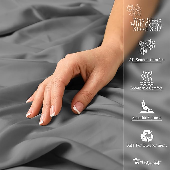 URBANHUT 800 Thread Count 100% Cotton Damask Twin Size Sheets, 4 Piece Striped Twin Size Bedsheets, Luxury Hotel Sheets Sateen Weave - Better Than Egyptian, 14" Elasticized Deep Pocket- Dark Grey