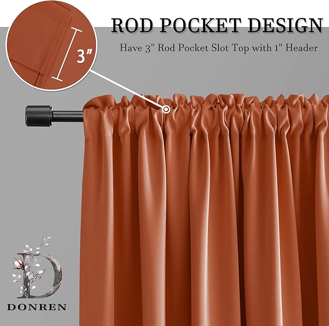 DONREN Backdrop 5FT x 8FT Curtains for Parties - Home Decoration Thermal Insulated Rod Pocket Blackout Draperies/Drapes for Bedroom (2 Panels, 60 inches x 96 inches, Burnt Orange)