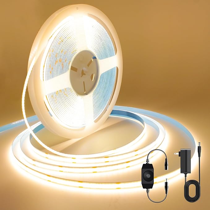 COB LED Strip, Warm White LED Strip Lights 32.8ft, 2700K COB LED Light Dimmable LED Strip, CRI92+, 8mm Width, 24V Flexible COB LED Tape Light for TV, Bedroom, Kitchen Cabinet, Closet, Home.