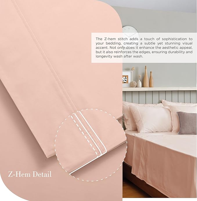 Linen Home 100% Cotton Percale Sheets Full Size, Brushed Rose, Deep Pocket, 4 Pieces Set - 1 Flat, 1 Deep Pocket Fitted Sheet and 2 Pillowcases, Crisp Cool and Strong Bed Linen