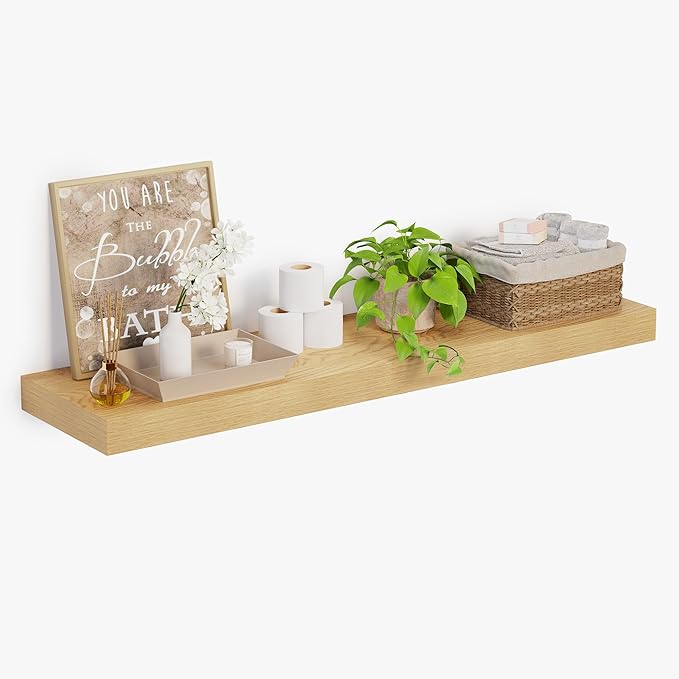 Heimlove 12 Inch Deep Floating Shelves, 55 x 12 inches Long Wall Shelf, Large Extra Display Shelf & Storage Shelf, Rustic Wood Wall Shelves for Fireplace Mantel, Set of 1(Oak)
