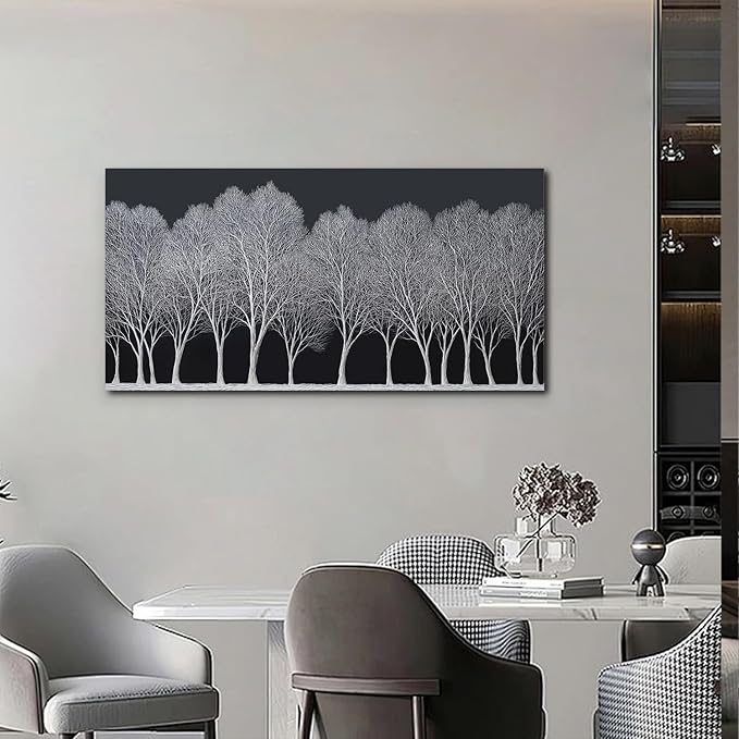 Trogonup Black and White Wall Art for Bedroom Large Forest Picture Landscape Tree Artwork for Living Room Home Office Modern Canvas Prints Ready to Hang 24"x48"