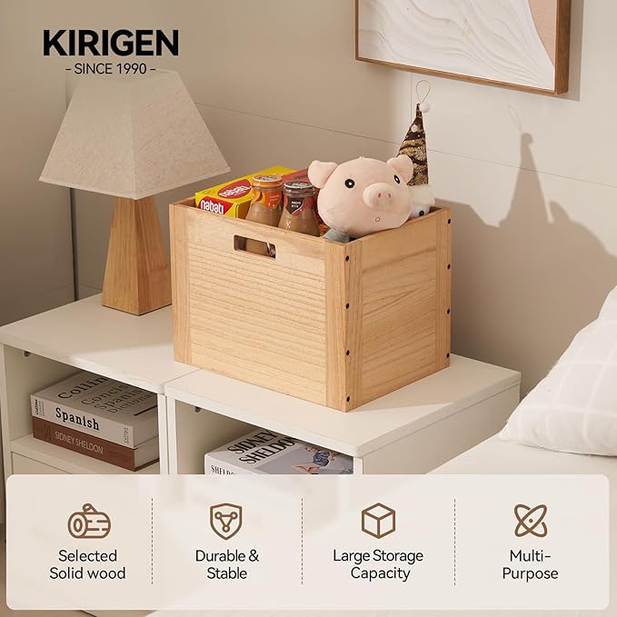 KIRIGEN Stackable Wood Storage Cube /Basket/ Bins Organizer for Home Books Clothes Toy Modular Open Cubby Storage System - Office Cubical Bookcase Closet Shelves C26-NA