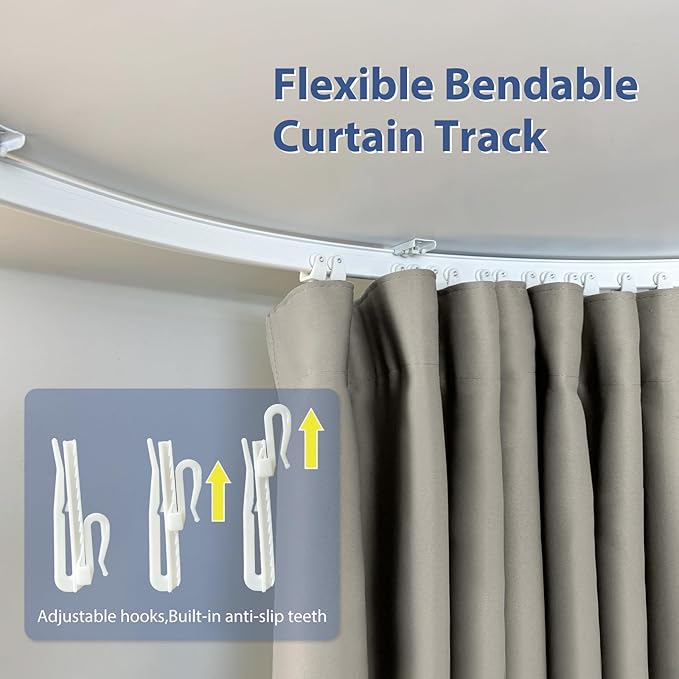 Room Divider Ceiling Mounted Curtains Track Sets Extra Wide Blackout Curtain Flexible Tracks for Bedroom Privacy Partition Separator, 1 Panel Light Grey Drape and White Rail, W8.3 x H10ft