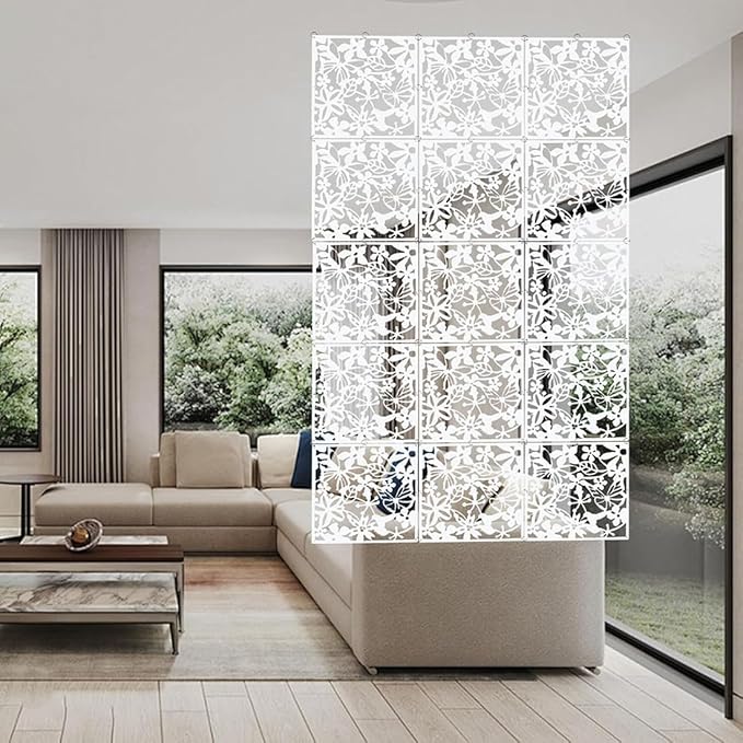 12+4PCS KEIBIKEIDI Hanging Room Divider Screens Made of Environmentally PVC, Simple and Modern White Hanging Panel Screen for Decoration Home, Livingroom,Bedroom, Kitchen, Dining Room,Hotel and Bar