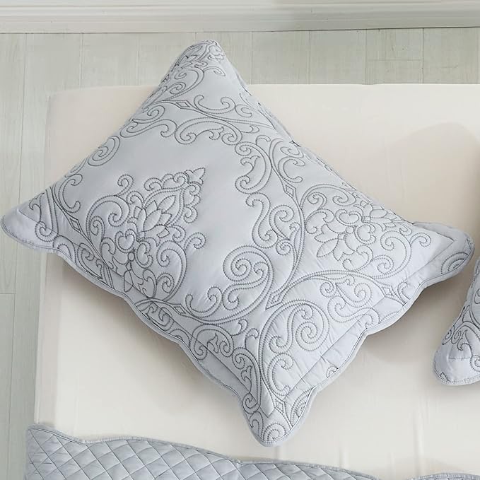 CHIXIN Microfiber King Pillow Shams Set of 2 - Decorative Quilted Pillow Covers - Grey - Size (20" x 36")