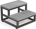 Y&M Two Step Stool for Adults Kids, Bed Step Foot Stool with Adjustable Non-Slip Feet, Portable Sturdy Metal Frame Stepping for Kitchen Bathroom Bedroom Living Room, Indoor or Outdoor Use, Grey
