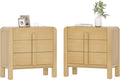 WAMPAT Modern 3-Drawer Nightstand Set of 2, 31.5" Tall Nightstand End Table w/Curved Profile Design,Wooden Bedroom Dresser with Large Chest of Drawers,Bed Side Table for Bedroom,Living Room, Oak