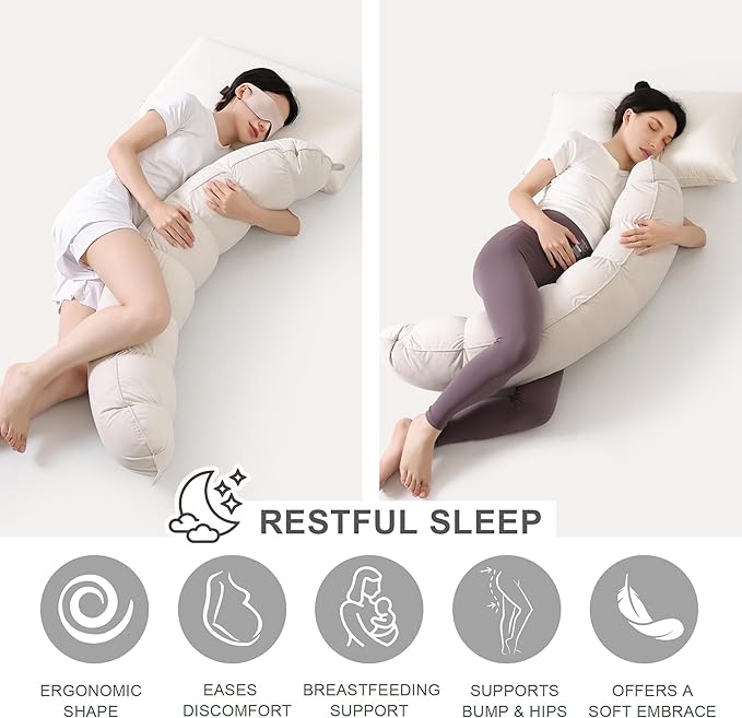 Peallow(Pat. Pend) – Long Round Body Pillow for Adults, Bolster Pillow for Sleeping, Soft and Supportive Pillow for Sleeping & Lumbar Support (Misty White,47")