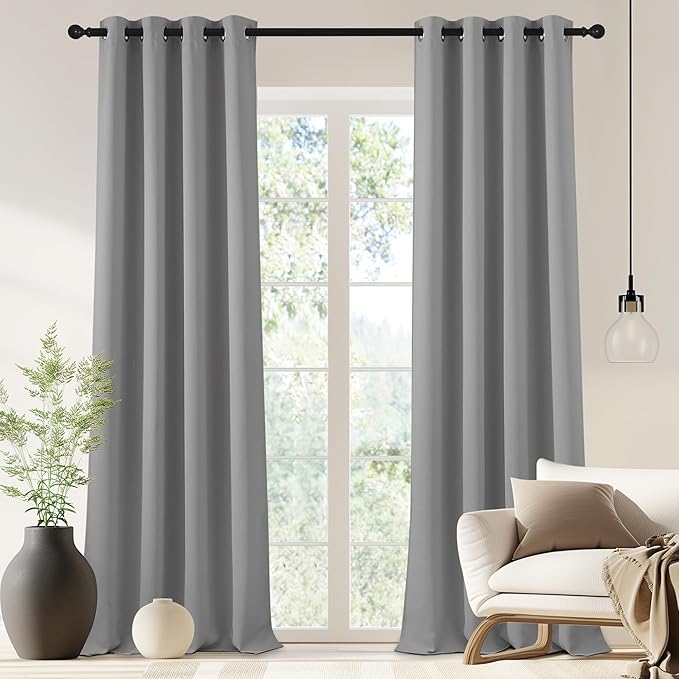 NICETOWN Blackout Drapery Curtain Panel 90 inches Long - Window Treatment Thermal Insulated Grommet Blackout Curtain/Drape for Bedroom Living Room (Silver Grey, 1 Panel, 46 by 90 inches)