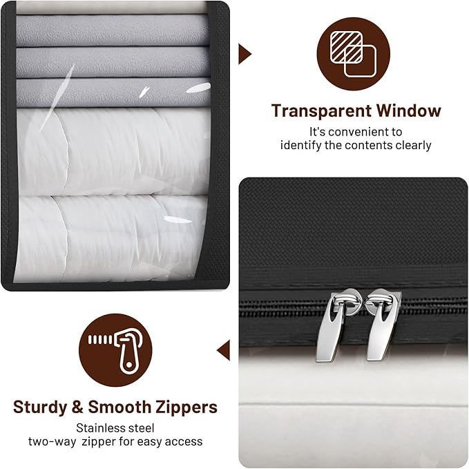 SLEEPING LAMB 170L Huge Blanket Storage Bag, Sturdy Oxford Fabric Comforter Storage Bag with Handles & Window, Foldable Bedding Container Organizer for King-size Duvets, Sheets, Pillows, Clothes,Black