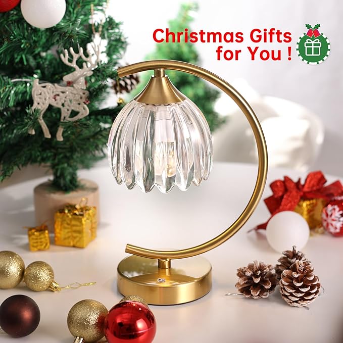 Tulip Table Lamp with 5200mAh Battery & Touch Control, Cordless Lamp with 3 Color Temperatures Clear Bulb, Rechargeable Small Table Lamps for Living Room, Bedside, Desk (Transparent Tulip)