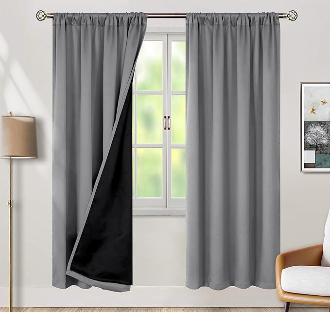 BGment 100% Blackout Curtains for Bedroom 72 Inch Length 2 Panels, Thermal Insulated Room Darkening Curtains Rod Pocket Soundproof Bedroom Living Room Window Curtains, Dove Grey, Each 52 Inch Wide