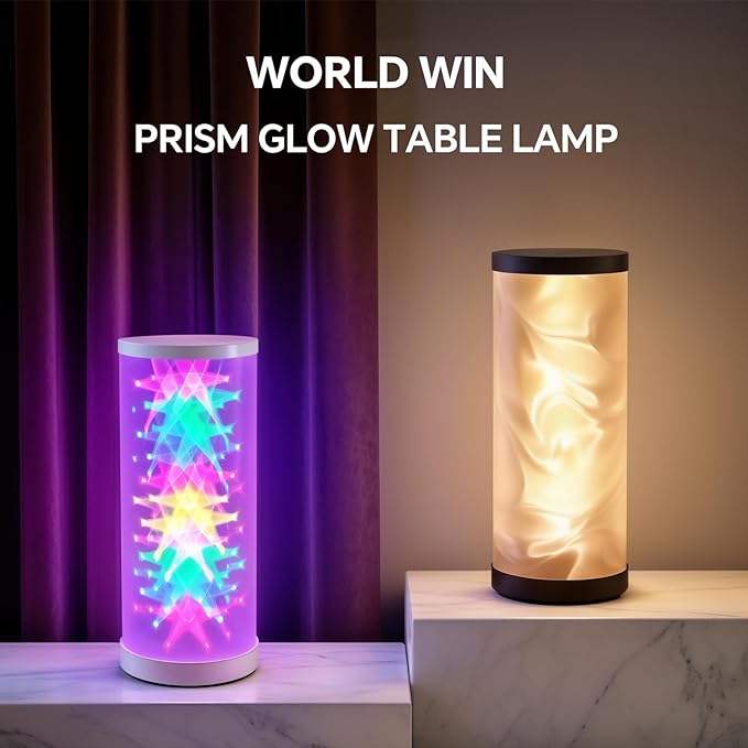 WORLD WIN Prism Glow Table Lamp - 3 Color Temperatures USB Control Bedside Lamp, Dimmable Desk Light for Bedroom Living Room & Office, Modern Reading Lamp for Home Desk Decor (Water Ripple, Black)