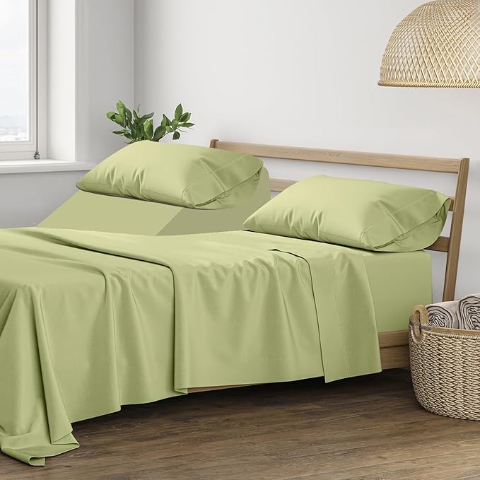 THREAD SPREAD 100% Cotton Split King Sheets - 400 Thread Count 5 PC Hotel Quality Sheet for Adjustable Bed, Ultra Soft, 16" Deep Pocket Split King Bed Sheet (Sage Green)