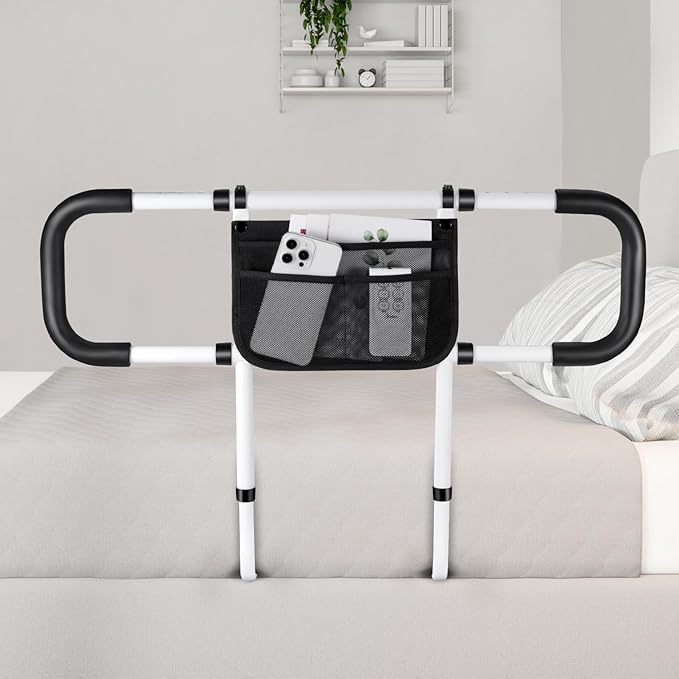Bed Rails for Elderly Adults Safety - Extended Bed Assist Rail for Seniors - Adjustable Beds Side Rails Handle Support Bar Bed Guard with Storage Bag & Fixing Strap, Fit King Queen Full Twin Beds