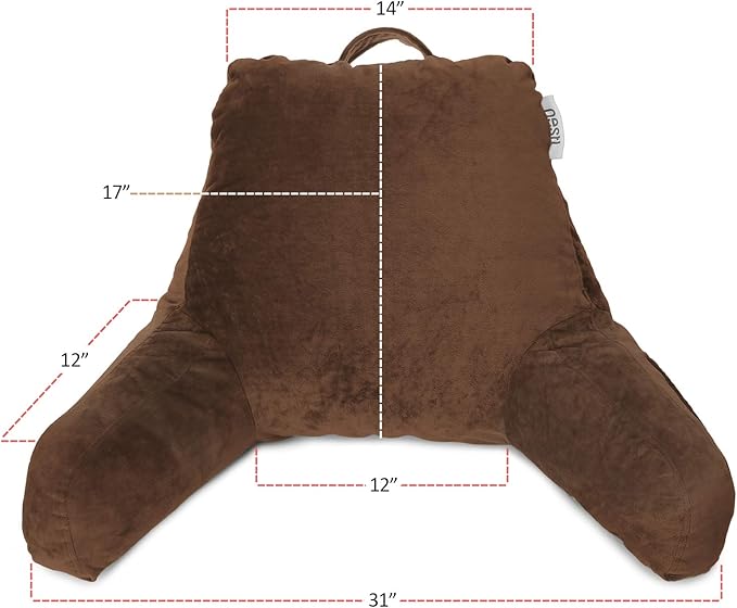 Nestl Reading Pillow with Shredded Memory Foam Designed for Sitting Up in Bed and Couch, Back and Arms Adjustable Support for Adult & Teens Backrest Pillows for Reading Washable Cover, Chocolate Brown