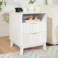Night Stand with Charger Station, Fluted Nightstand with Drawers and Storage Shelf, Mid Century Modern Bedside Table Nightstands, Large Bed Side Table Wood Night Stands for Bedroom Living room