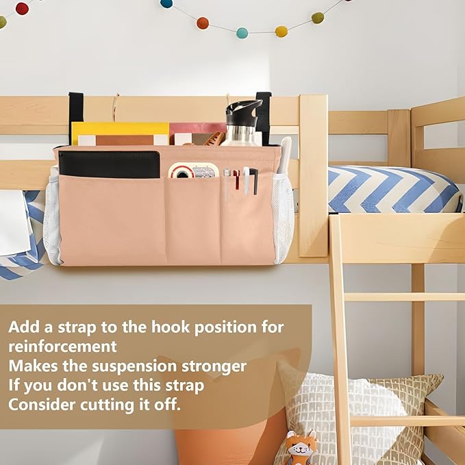 KOPIRIT Peach Orange Bedside Caddy Storage Bag Bedside Organizer for Headboards Bunk Beds Hanging Storage Organizer 6 Pockets with Hooks for Magazine Water Bottle Holder
