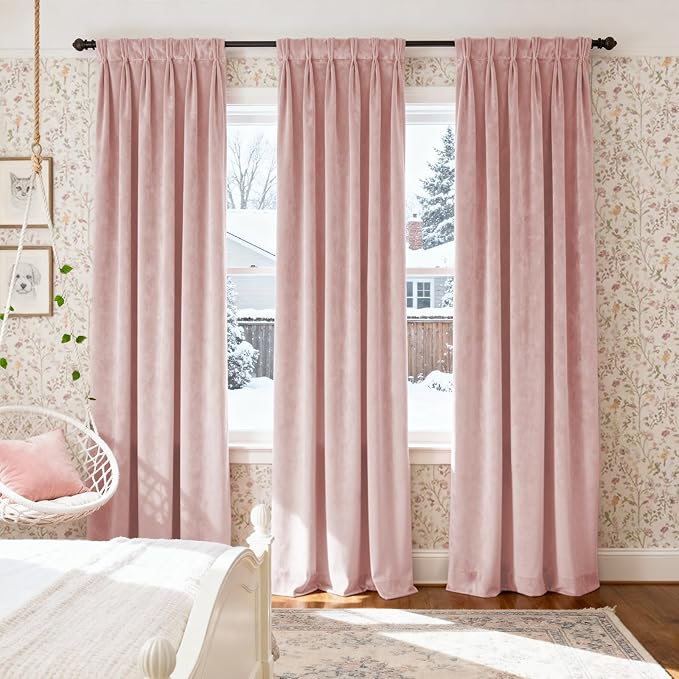 Lazzzy Velvet Blackout Curtains Thermal Insulated Room Window Drapes Super Soft Luxury Curtains for Living Room Bedroom Rod Pocket 2 Panels, Dusty Pink, 52" W x 96" L