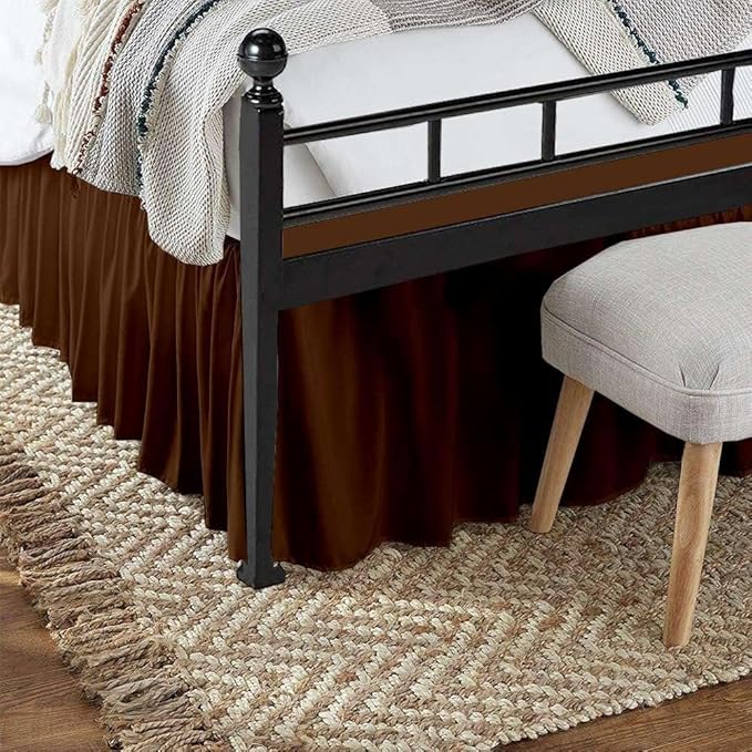 Chocolate Solid Ruffled Bed Skirt Cal-King-22 Inch Drop Split Corner, Microfiber Bedskirt with Platform Three Sided Coverage