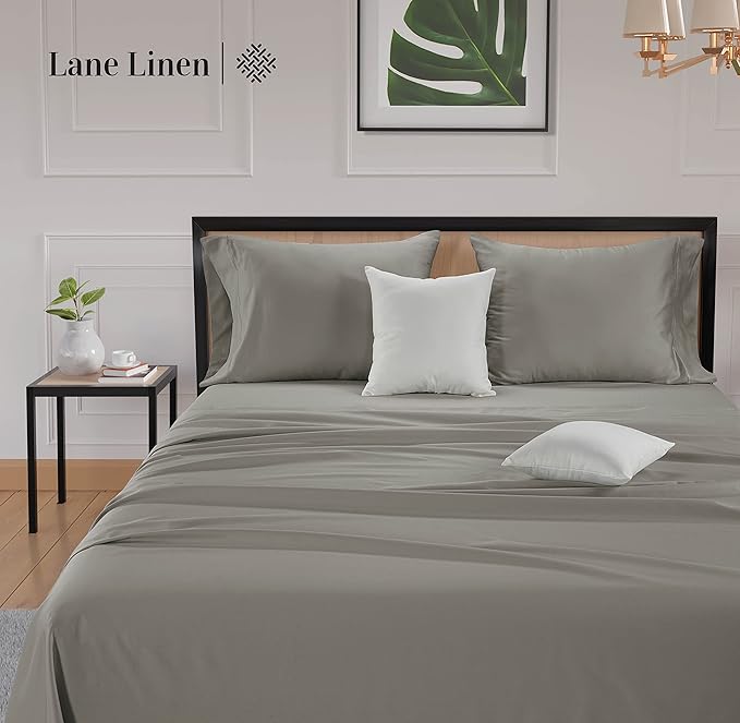 LANE LINEN Queen Size Sheet Set – 600 Thread Count Natural 100% Cotton Sheets, Cooling Bed Sheets, Durable Bedding for Daily Use, Fade Resistant, Snug Fit 15" Deep Pocket Fitted Sheet – Silver