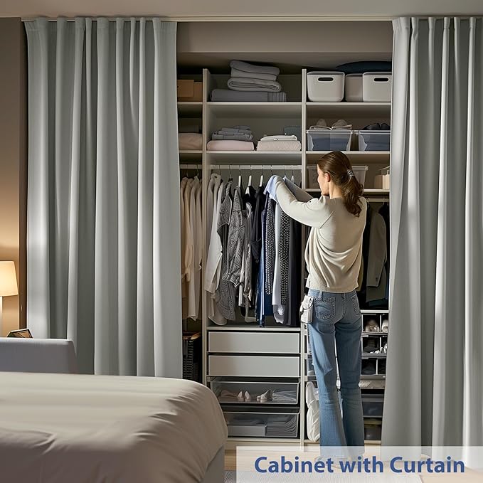 Room Divider Ceiling Mounted Curtains Track Sets Extra Wide Blackout Curtain Flexible Tracks for Bedroom Privacy Partition Separator, 1Panel Light Grey Drape and White Rail, W12.5 x H10ft