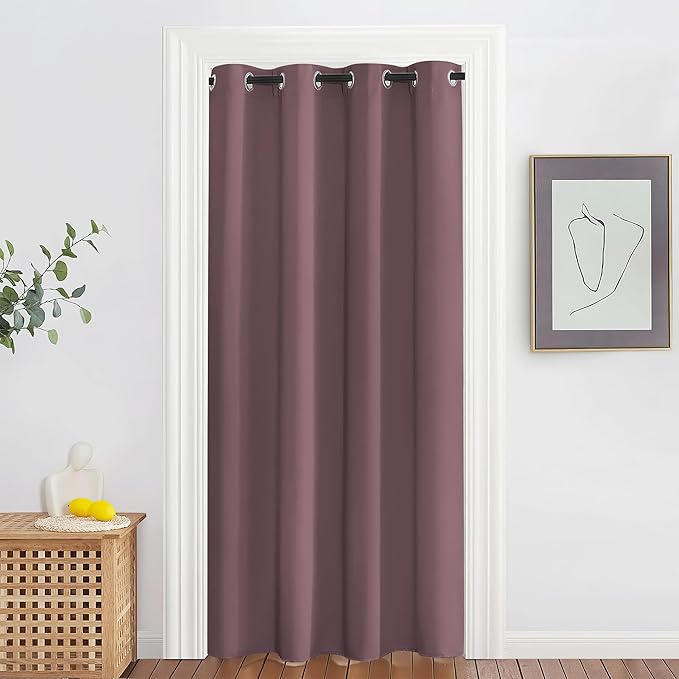 NICETOWN Blackout Doorway Curtain Drape 78 inch Long - Grommet Noise Reducing Thermal Insulated Solid Modern Window Treatments for Bedroom Closet (1 Panel, 52 x 78 Inch, Dry Rose)