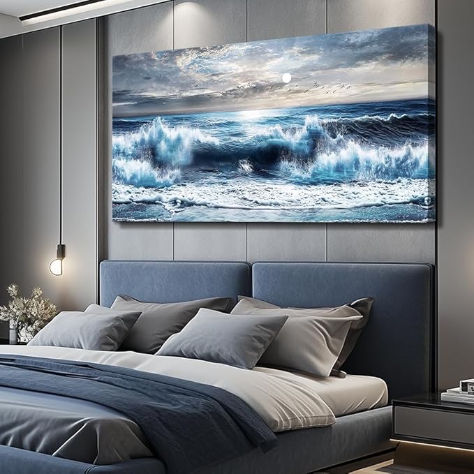 ERQINHUA Large Wall Art For Living Room Canvas Wall Decor For Bedroom Marine Landscape Painting Restaurant Office Canvas Art Prints Pictures Artwork Ready To Hang Bathroom Home Decorations 20"x40"