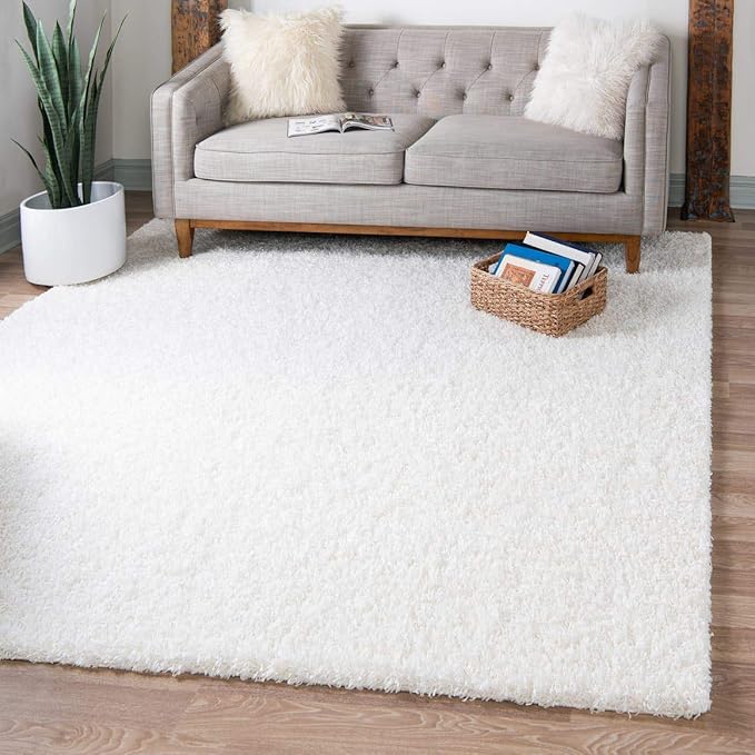 Unique Loom Solid Shag Collection Area Rug (8' Square, Snow White)