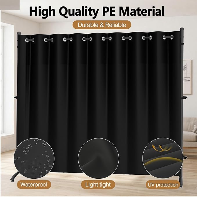 Room Divider, Curtain Privacy Screen with 360°Lockable Wheels 6FT Portable Room Divider Panel Freestanding Partition Divider Screen for Separator Wall Divider Bedroom Office (Black)