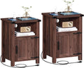 Joaxswe Night Stand Set of 2, 18 Inch Farmhouse Nightstand with with Charging Station and USB Port, Rustic Wood Bedside Table with Magnetic Door, Bed Side Tables for Bedroom, Brown Walnut