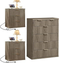 LEYAOYAO 42" Tall Fluted Dresser and 3 Drawers 23" Nightstand Set of 2, Wooden Dresser & Night Stand with Charging Station, 3 Piece Bedroom Furniture Set, Wood Chest of Drawer for Living Room,Grey