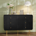 HLR Fluted 6 Drawers Dresser, 48'' Wide Modern Chest of Drawers with Gold Metal Handles,Dresser TV Stand, Wood Dressers & Chest of Drawers for Bedroom, Living Room, Hallway (Black)