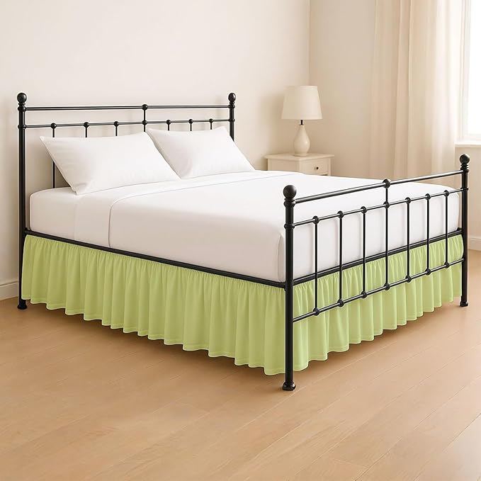 KRISHNA Ruffled Bed Skirt with Split Corners Full, 100% Microfiber Hotel Quality, 14 Inch Drop Dust Ruffle Gathered Bedskirt with Platform, 54" x 75", Sage