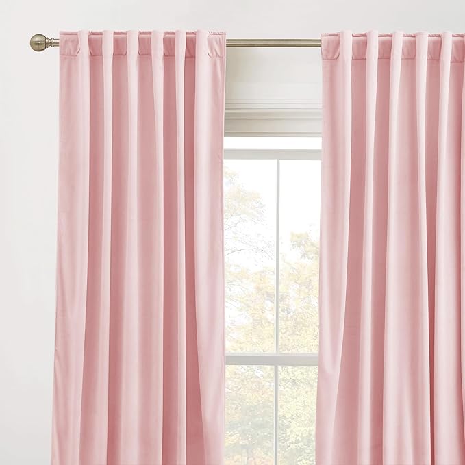 RYB HOME Baby Pink Velvet Curtains 90 inches, Back Tab Soft Fabric Room Darkening Thermal Insulated Luxurious Home Decor Curtains for Living Room Bedroom, W 52" x L 90", 2 Panels Set