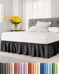 Wrap Around Dust Ruffle Bed Skirt - Black - for Queen Size Beds with 18 Inch Drop - Easy Fit Elastic Strap - Adjustable Pleated Bedskirt w/Brushed Fabric - Wrinkle Free - for Women, Men, Kids & Teens