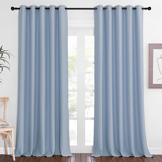 NICETOWN Blackout Curtains 84 Inch Length, Thermal Insulated Curtains for Bedroom Grommet Energy Saving Room Darkening Drapes for Living Room Window, 1 Panel, Vintage Blue, 66" W x 102" L