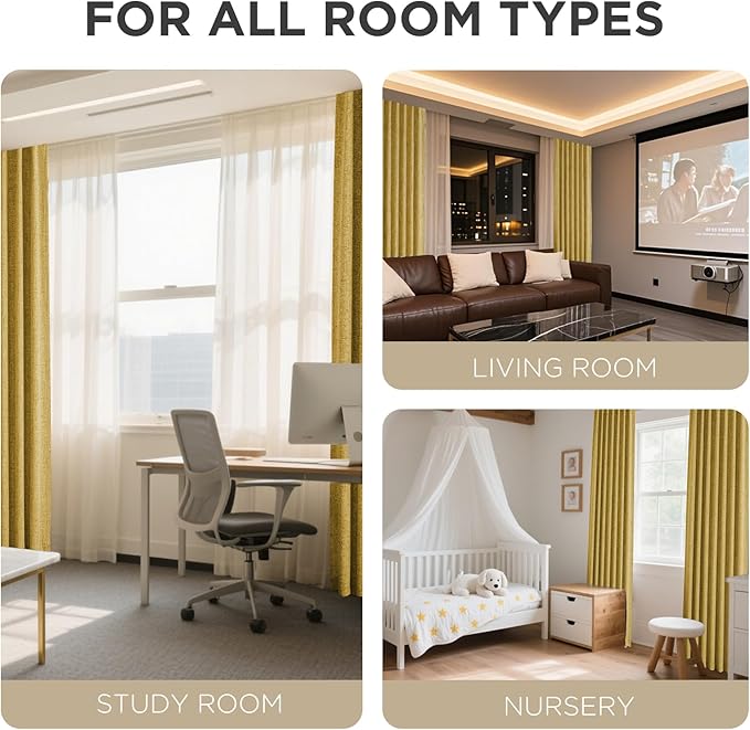 Joydeco Blackout Curtains for Bedroom - 84 Inch Long 100% Light Blocking 2 Panels Set Yellow Drapes, Thermal Insulated Room Darkening Curtains, Linen Textured for Living Room, Rod Pocket & Back Tabs