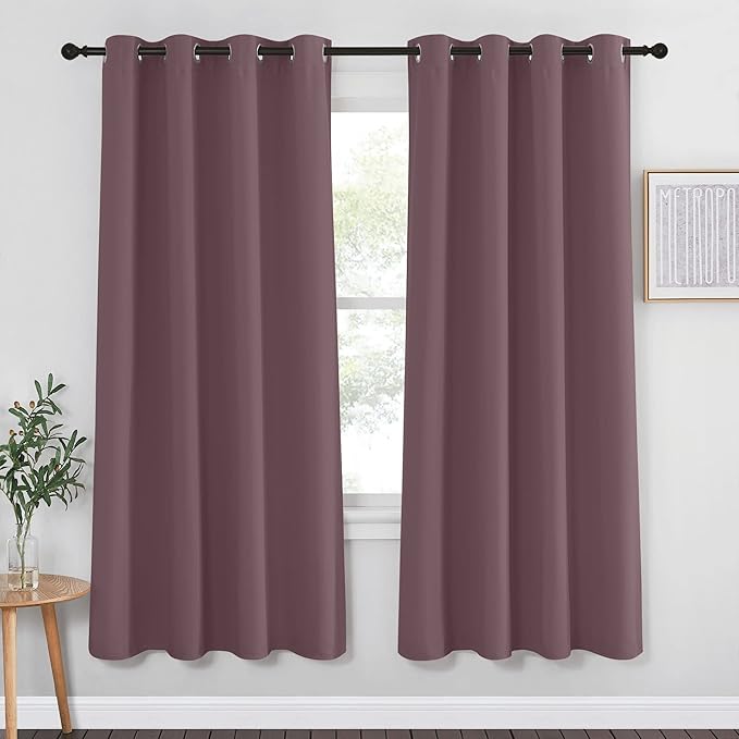 NICETOWN Blackout Bedroom Curtain 72 inches Long - Grommet Sound Reducing Window Treatment Privacy Drape Room Darkening Light Blocking for Living Room (Dry Rose, 1 Panel, W52 x L72)