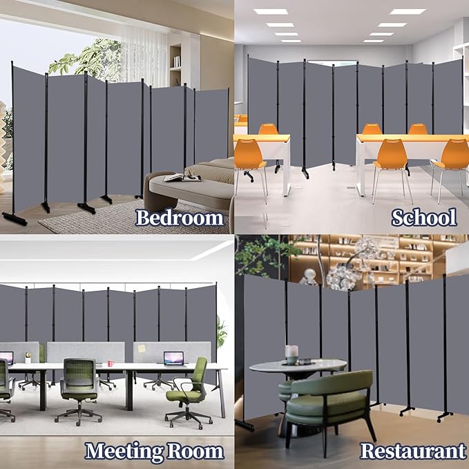 Room Divider Folding Privacy Screens with Lockable Wheels, 176'' Fabric Partition Room Dividers Freestanding Room Divider Panel for Room Separation, Wall Divider for Home Office Bedroom Studio Decor