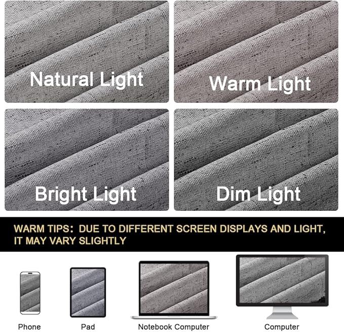 PrinceDeco Blackout Curtains for Bedroom 100% Blackout Thermal Insulated with White Liner Light Grey Curtains Grommet Linen Curtains 84 inches Long,Vertical Drapes Privacy for Bedroom,2 Panels