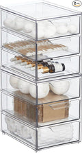 mDesign Plastic Stackable Organizer with 3 Drawers - Pull-Out Drawer Storage Bin for Bathroom Sink/Cabinet Organization - Perfect for Makeup, Small Towels, and More - Lumiere Collection, 2 Pack, Clear